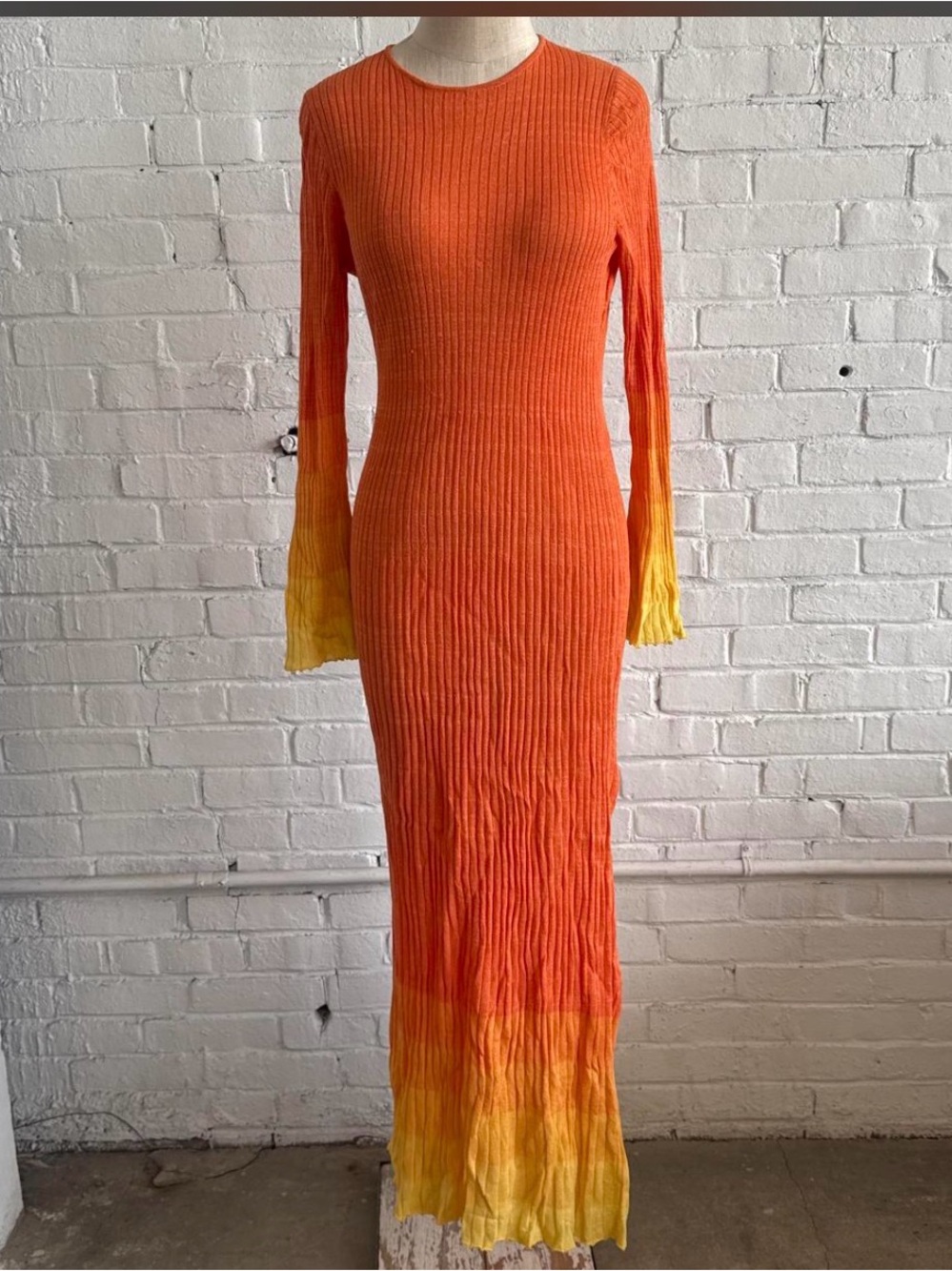 Future Collective  Orange to Yellow Ombre Ribbed Maxi Dress